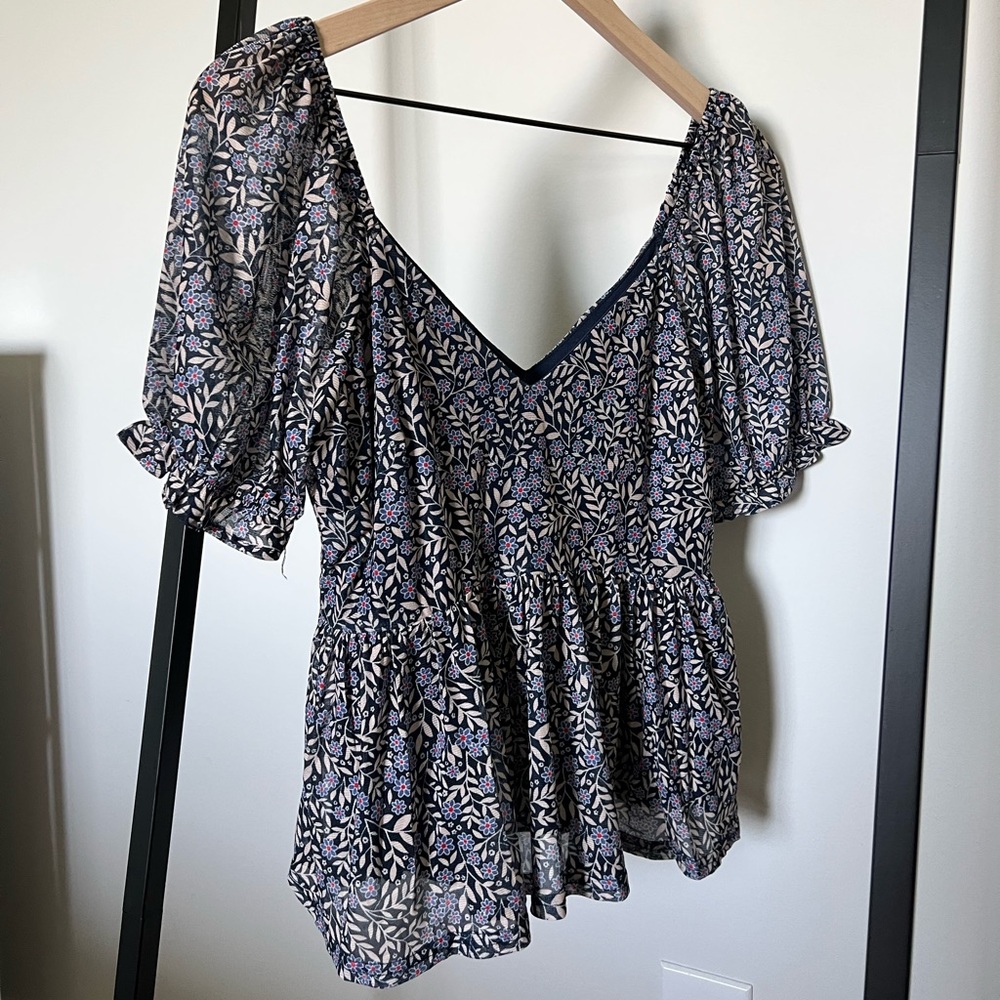 Babydoll Blue Floral Top